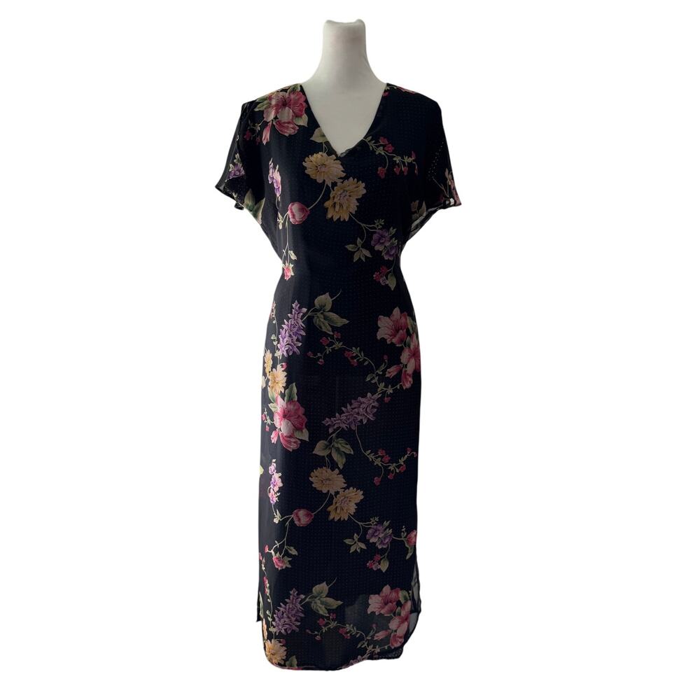 Vintage Y2K Notations Petite Reversible Floral + Polka Dot V-Neck Maxi Dress